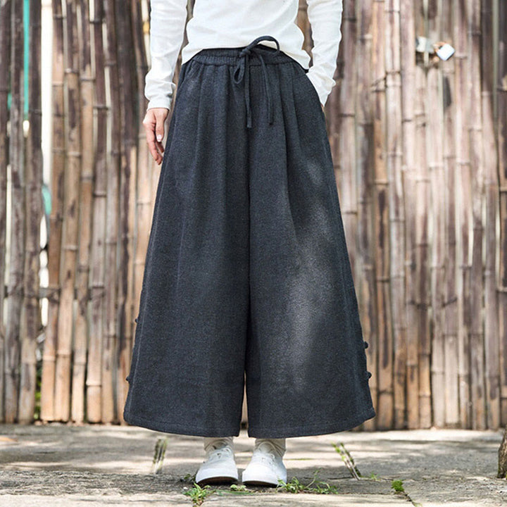 Buddha Stones Winter Chinese Frog-Button Design Corduroy Thermal Men's Wide Leg Pants With Pockets - image 6