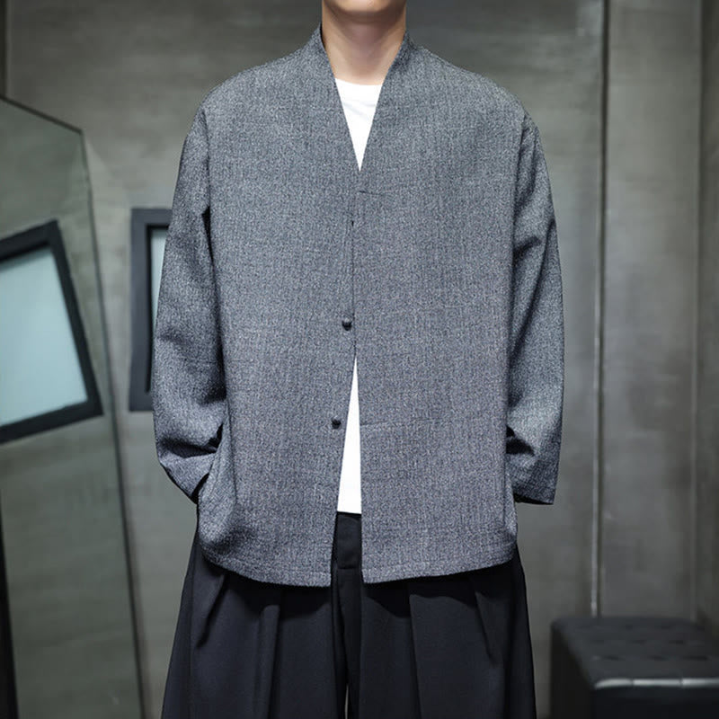 Buddha Stones Spring Fall Solid Color Long Sleeve Men's Jacket - image 2