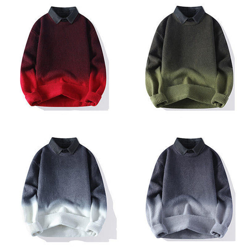 Buddha Stones Winter Stand Collar Gradient Color Design Warm Men's Long Sleeve Knitted Sweater - image 11