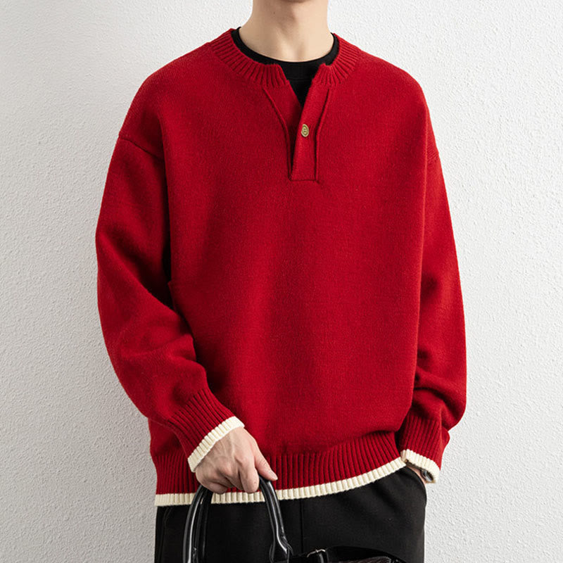 Buddha Stones Winter V-Neck One Button Design Warm Men's Long Sleeve Knitted Sweater - image 20