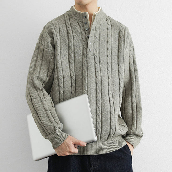 Buddha Stones Winter V-Neck Buttons Twisted Design Warm Men's Long Sleeve Knitted Sweater - image 15