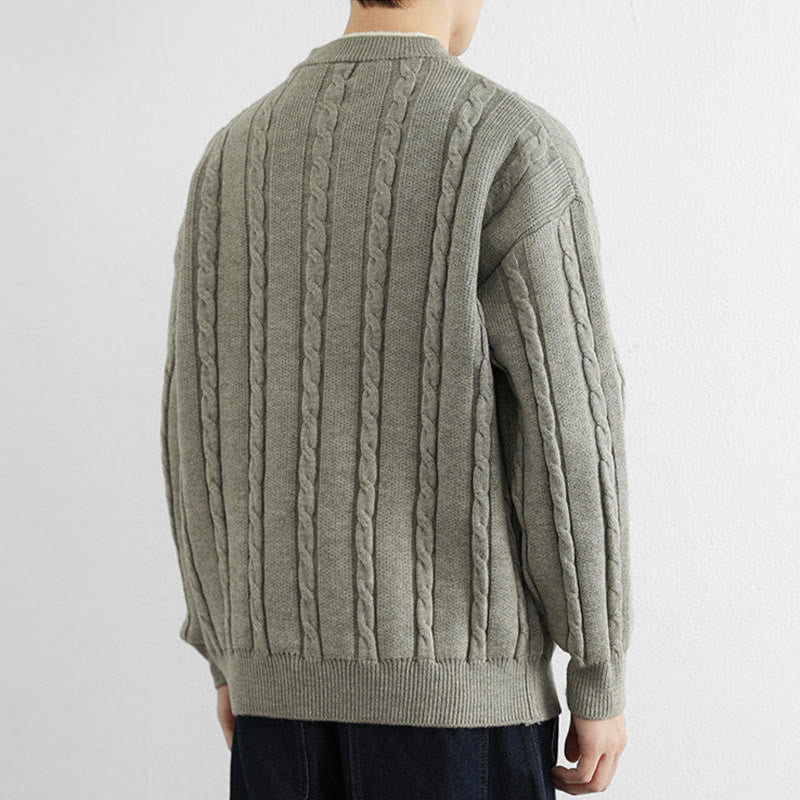 Buddha Stones Winter V-Neck Buttons Twisted Design Warm Men's Long Sleeve Knitted Sweater - image 16