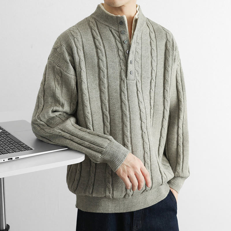 Buddha Stones Winter V-Neck Buttons Twisted Design Warm Men's Long Sleeve Knitted Sweater - image 17