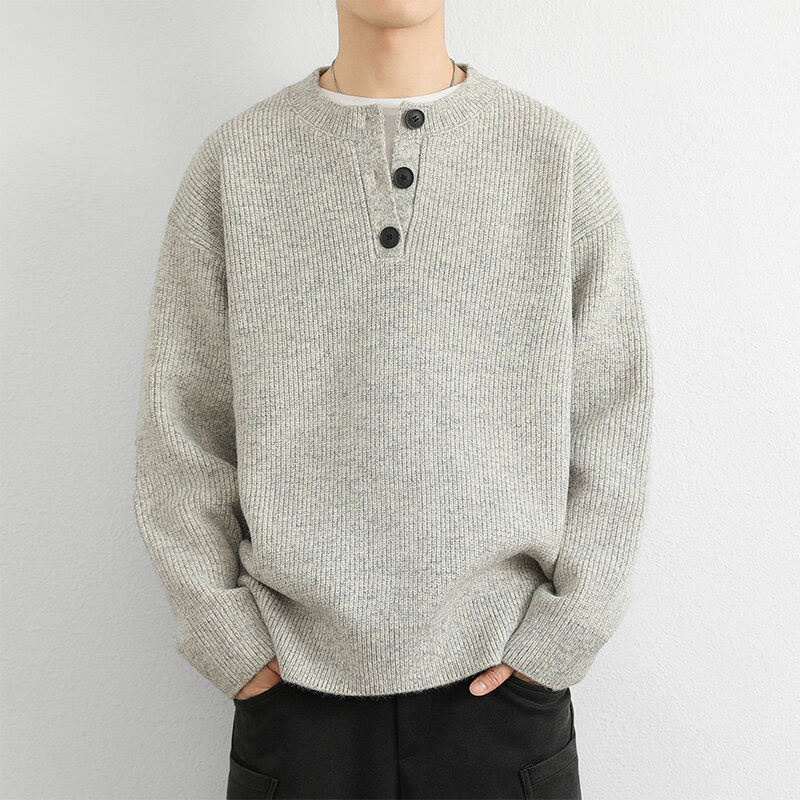 Buddha Stones Winter V-Neck Buttons Ribbed Design Warm Men's Long Sleeve Knitted Sweater - image 7