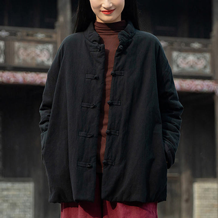 Buddha Stones Winter Solid Frog-Button Long Sleeve Cotton Women's Thermal Jacket With Pockets - image 16