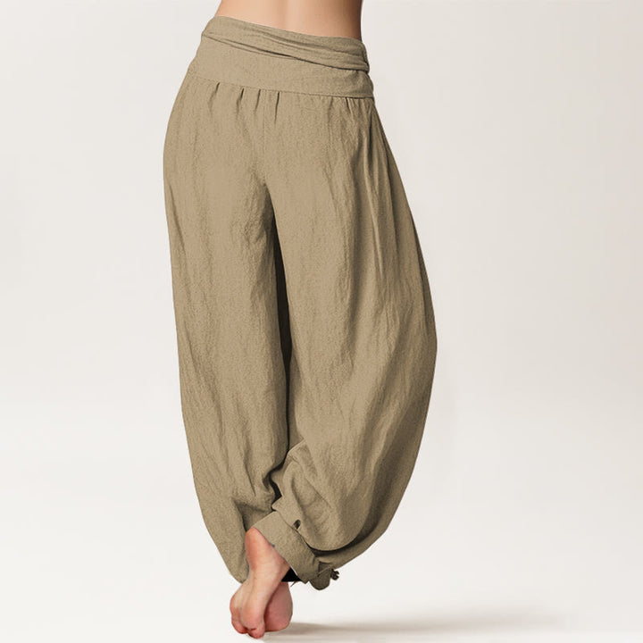 Buddha Stones Cotton Tan Solid Color Women's Elastic Waist Harem Pants - image 1