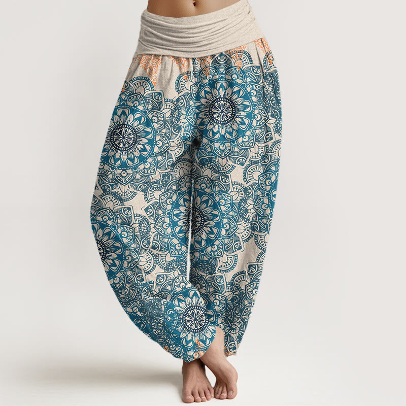 Buddha Stones Pure Cotton Triangular Mandala Patterns Women's Elastic Waist Harem Pants - Beige - US22，UK/AU26，EU54 (6XL) - image 5