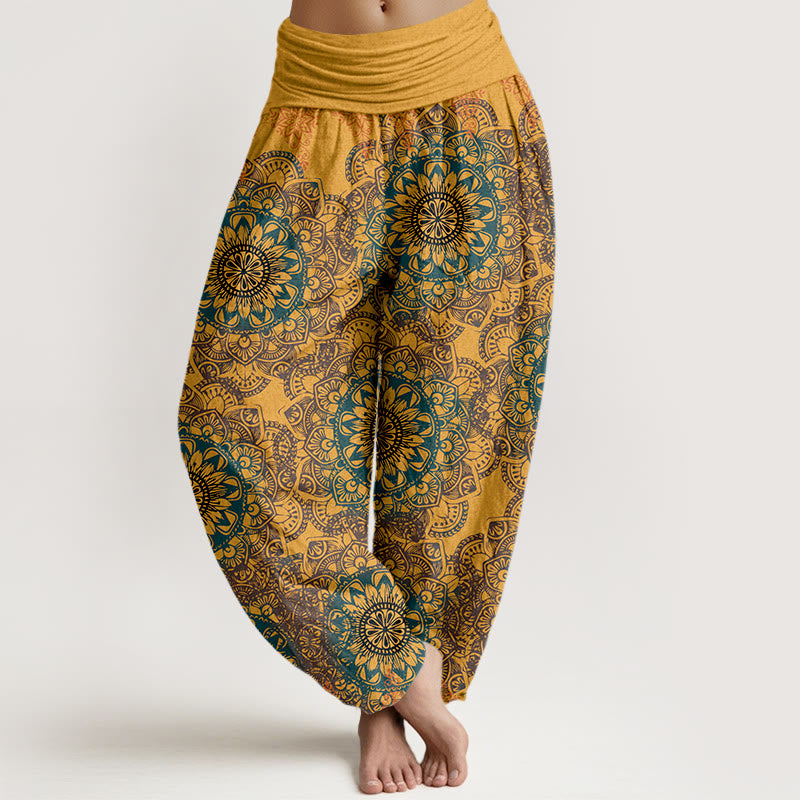 Buddha Stones Pure Cotton Triangular Mandala Patterns Women's Elastic Waist Harem Pants - Gold - US22，UK/AU26，EU54 (6XL) - image 11