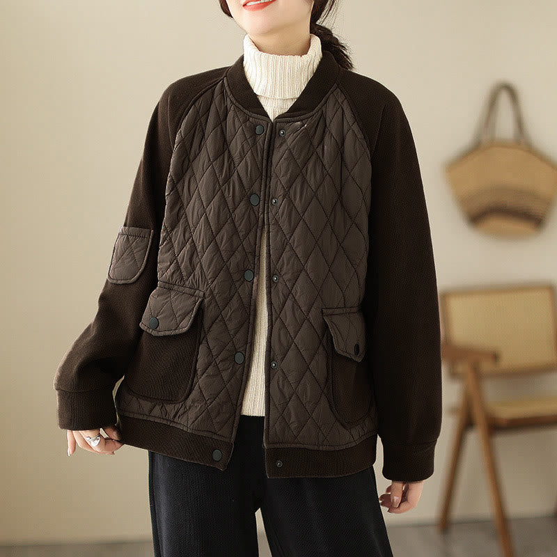 Buddha Stones Diamond Pattern Women's Long Sleeve Thickened Jacket With Pockets - SaddleBrown - US8-10，UK/AU12-14，EU40-42 (2XL) - image 0