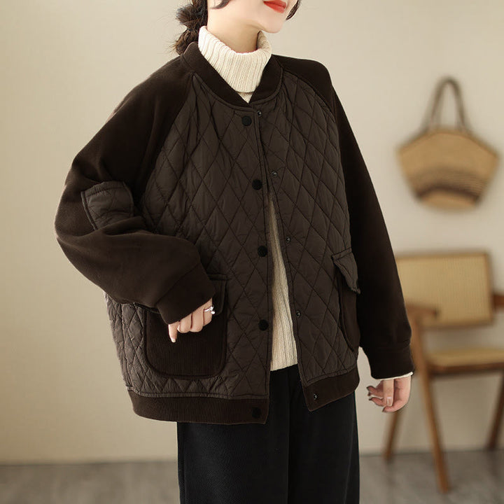 Buddha Stones Diamond Pattern Women's Long Sleeve Thickened Jacket With Pockets - image 3