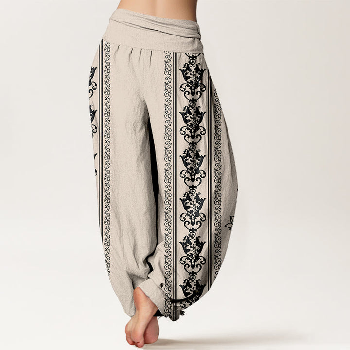 Buddha Stones Pure Cotton Lotus Flowers Double Dorje Vajra Namaste Om Design Women's Elastic Waist Harem Pants - image 12