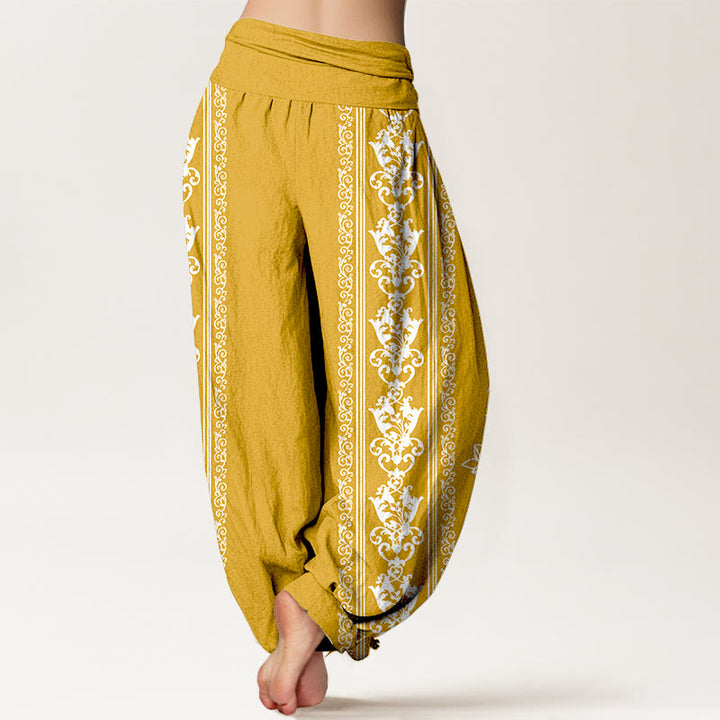 Buddha Stones Cotton Lotus Flowers Double Dorje Vajra Namaste Om Design Women's Elastic Waist Harem Pants - image 18