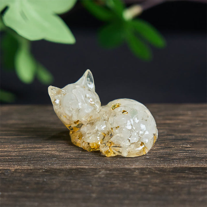Buddha Stones Crystal Chip Epoxy Resin Small Cat Positive Decoration  - White Turquoise(32*43*53mm) - image 7