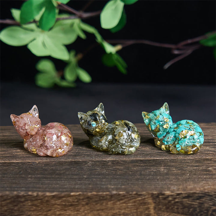 Buddha Stones Crystal Chip Epoxy Resin Small Cat Positive Decoration  - image 32