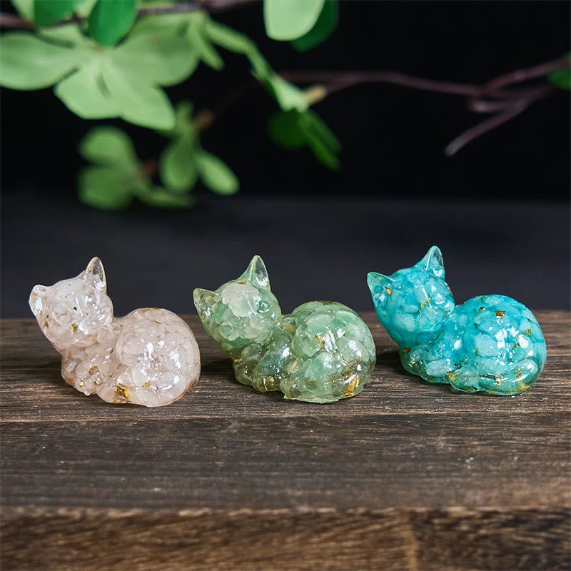 Buddha Stones Crystal Chip Epoxy Resin Small Cat Positive Decoration  - image 33