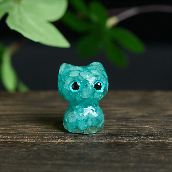 Buddha Stones Crystal Drip Resin Small Cat Purification Decoration Statue - Aquamarine(34*25*22mm) - image 15