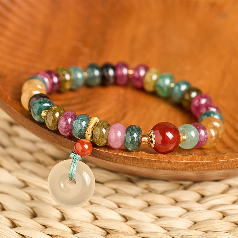 Buddha Stones Peace Buckle Tourmaline Chalcedony Love Bracelet - Tourmaline(Wrist Circumference: 14-16cm) - image 0