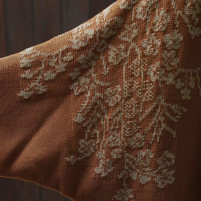 Buddha Stones Floral Buttons Cotton Women's Long Batwing Sleeve Knitted Cardigan - image 11