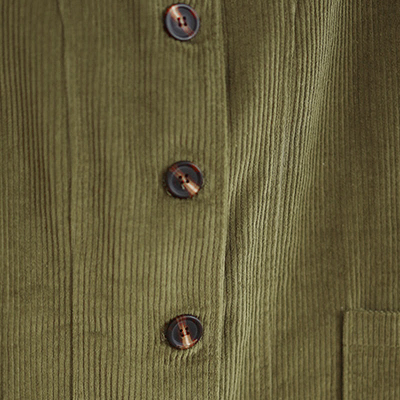 Buddha Stones Buttons Design Corduroy Long Sleeve Women's Jacket With Pockets - image 15