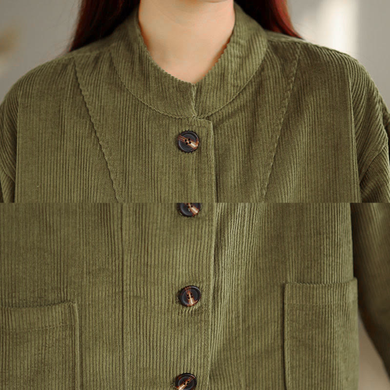Buddha Stones Buttons Design Corduroy Long Sleeve Women's Jacket With Pockets - image 14