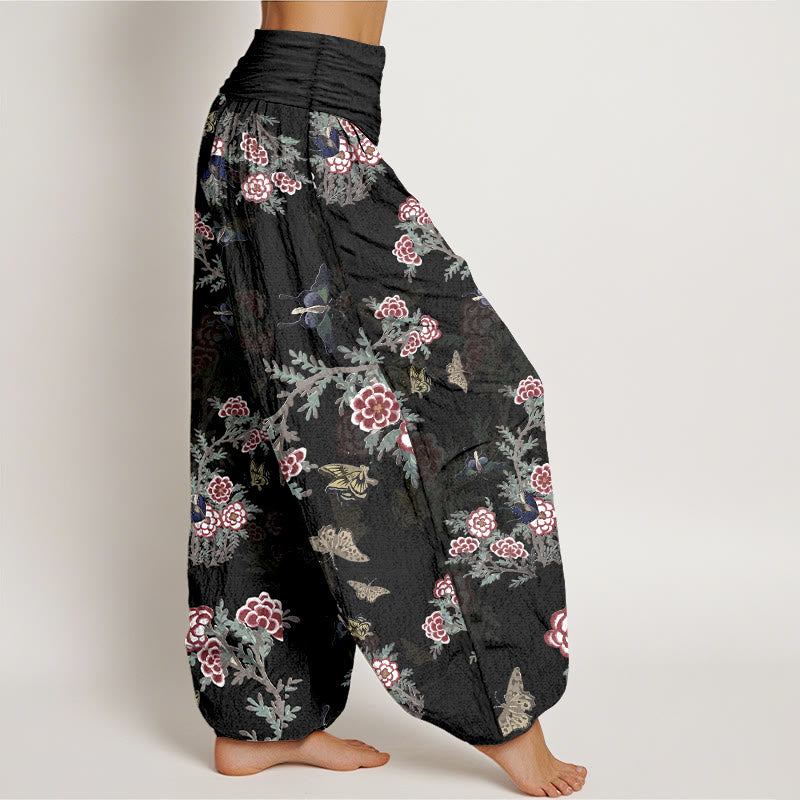 Buddha Stones Cotton Flowers Leaves Butterfly Pattern Women's Elastic Waist Harem Pants - image 2