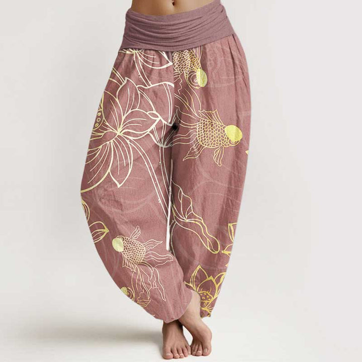 Buddha Stones Cotton Lotus Leaf Koi Fish Women's Elastic Waist Harem Pants - PaleVioletRed - US22，UK/AU26，EU54 (6XL) - image 13