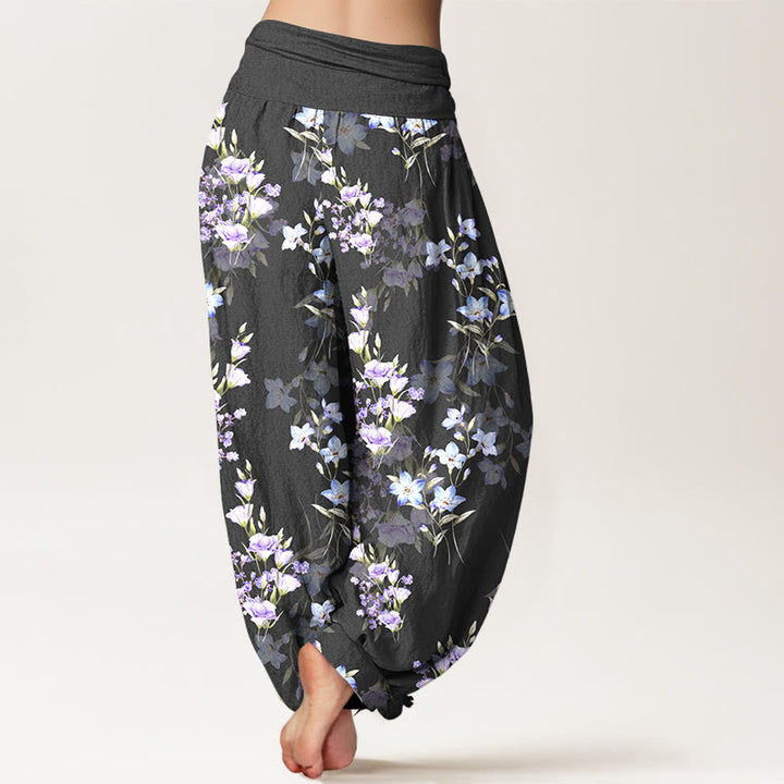 Buddha Stones Cotton Star Shaped Trumpet Shaped Flowers Pattern Women's Elastic Waist Harem Pants - image 1