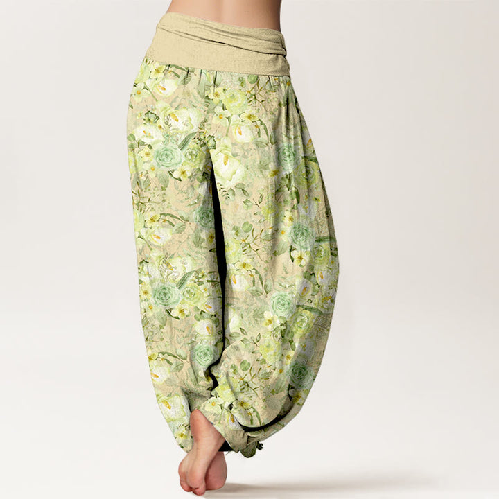 Buddha Stones Cotton Pastoral Flower Pattern Women's Elastic Waist Harem Pants - image 1