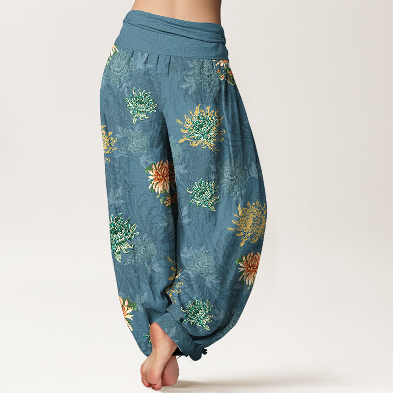 Buddha Stones Cotton Various Colors Chrysanthemum Pattern Women's Elastic Waist Harem Pants - image 1