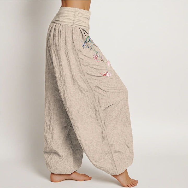 Buddha Stones Pure Cotton Simple Pastel Flower Pattern Women's Elastic Waist Harem Pants - image 13