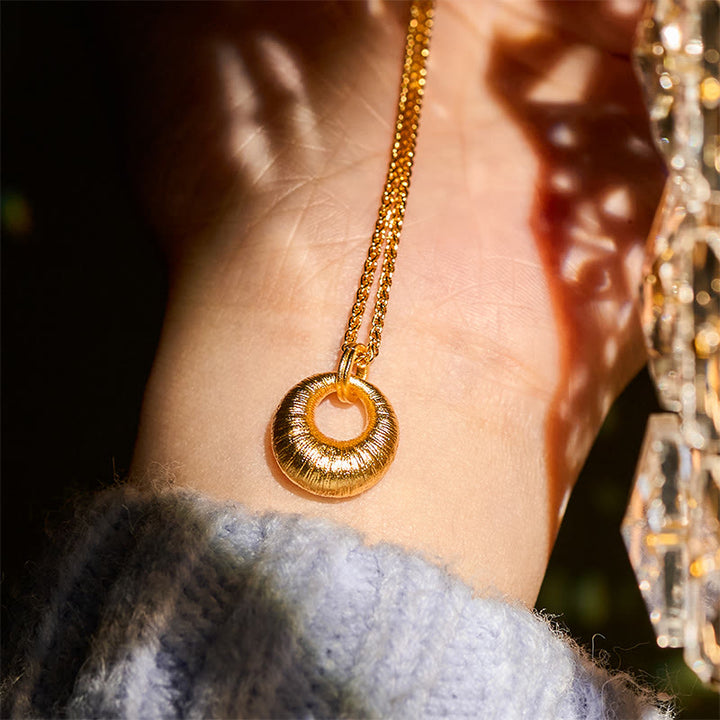 Buddha Stones 24k Gold Plated Copper Peace Buckle Texture Wealth Necklace Pendant - image 6