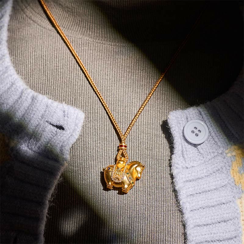 Buddha Stones "All The Best For Fortune And Protection" Year Of The Horse 24k Gold Plated Brass Necklace Includes Gift Message Card - image 11