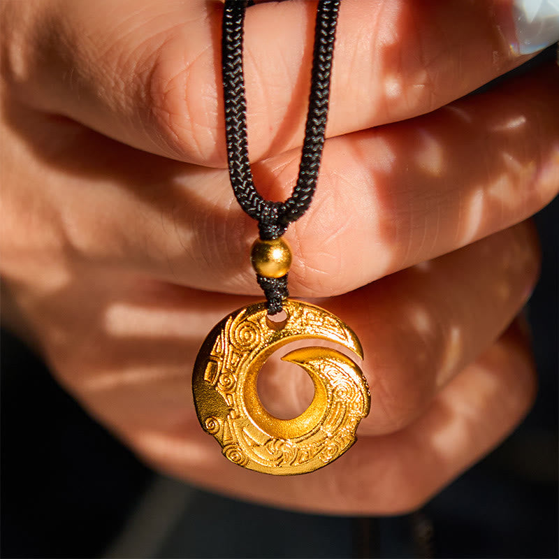 Buddha Stones 24k Gold Plated Brass Peace Buckle Black Rope Auspicious Necklace Pendant - image 6