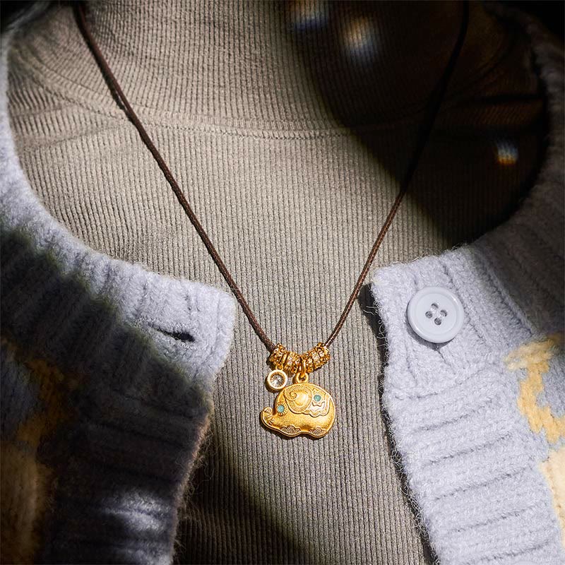 Buddha Stones Elephant Symbol 24k Gold Plated Brass Strength Rope Necklace Pendant - image 8