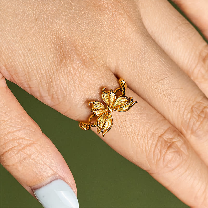 Buddha Stones 24k Gold Plated Brass Butterfly Symbol Adjustable Love Ring - image 10