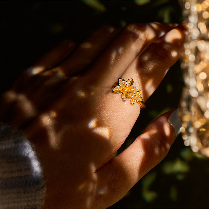 Buddha Stones Lilac Flower Adjustable 24k Gold Plated Copper Brass Ring - image 11