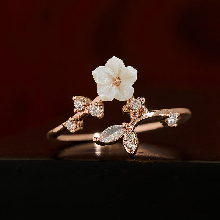 Buddha Stones White Flower Design Adjustable Healing Copper Ring - image 3
