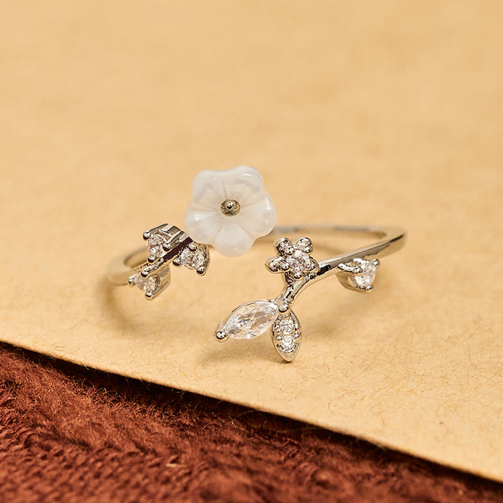 Buddha Stones White Flower Design Adjustable Healing Copper Ring - image 13