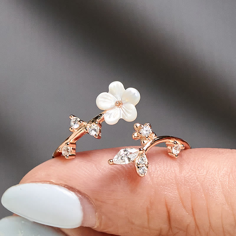 Buddha Stones 925 Sterling Silver White Flower Design Adjustable Blessing Ring - image 2