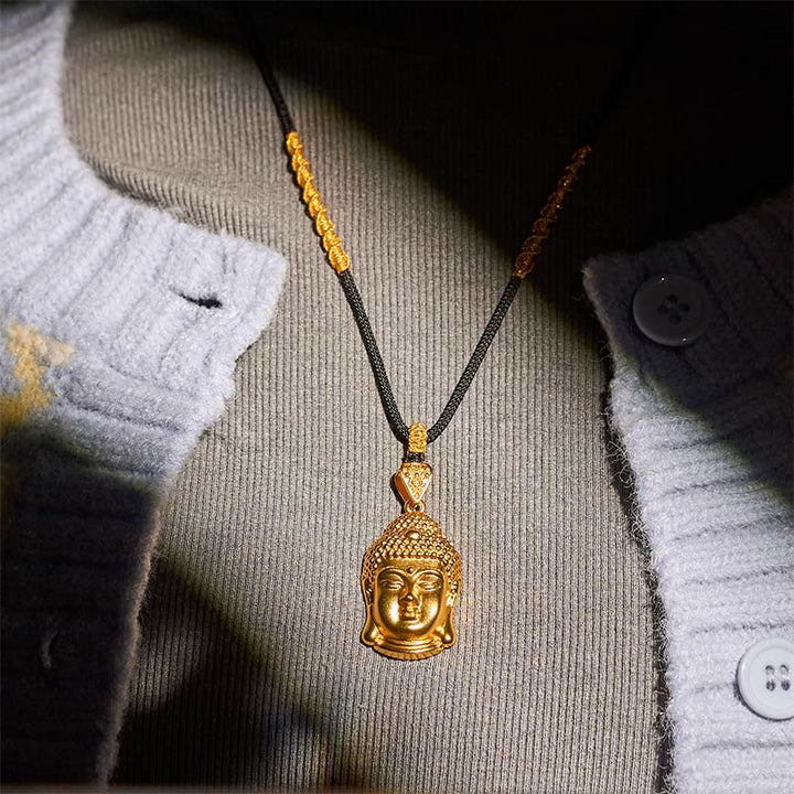 Buddha Stones 24k Gold Plated Brass Buddha Symbol Braided Cord Serenity Necklace Pendant - image 11