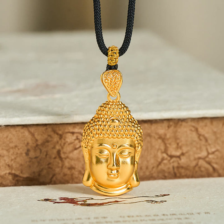 Buddha Stones 24k Gold Plated Brass Buddha Symbol Braided Cord Serenity Necklace Pendant - image 6