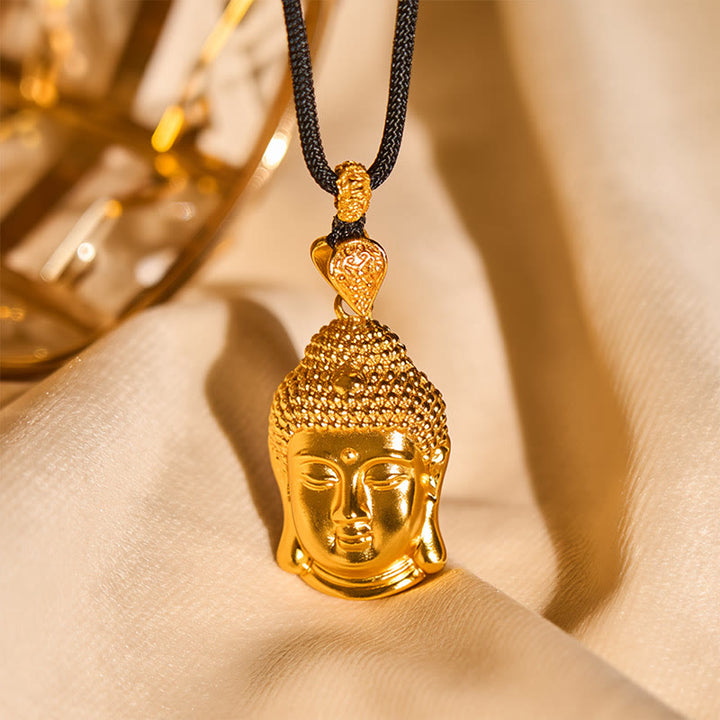 Buddha Stones 24k Gold Plated Brass Buddha Symbol Braided Cord Serenity Necklace Pendant - image 8