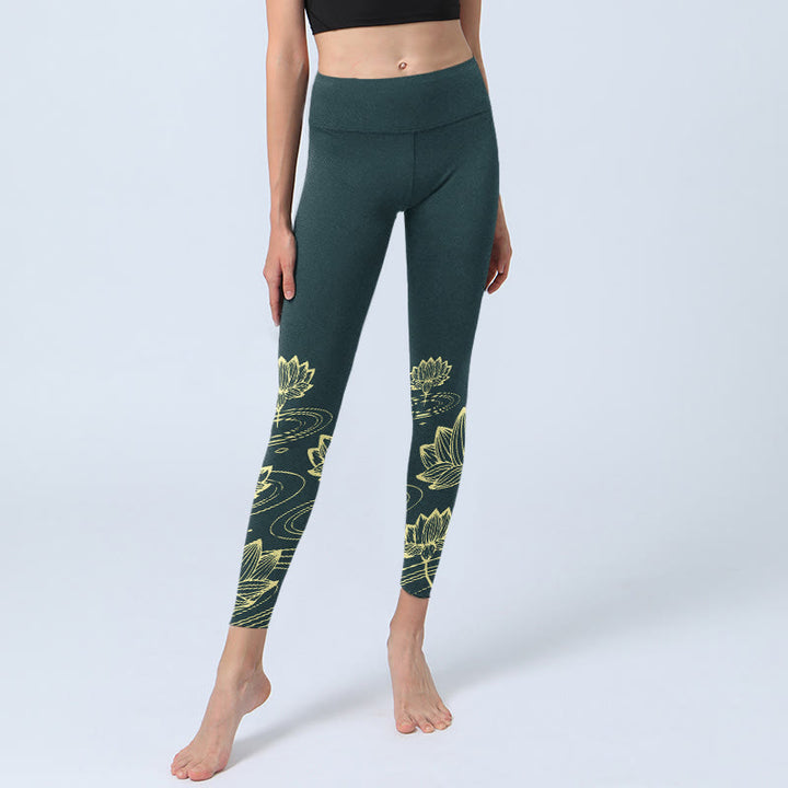 Buddha Stones Lotus Flowers Ripples Print Design Gym Leggings Women's Yoga Pants - image 5