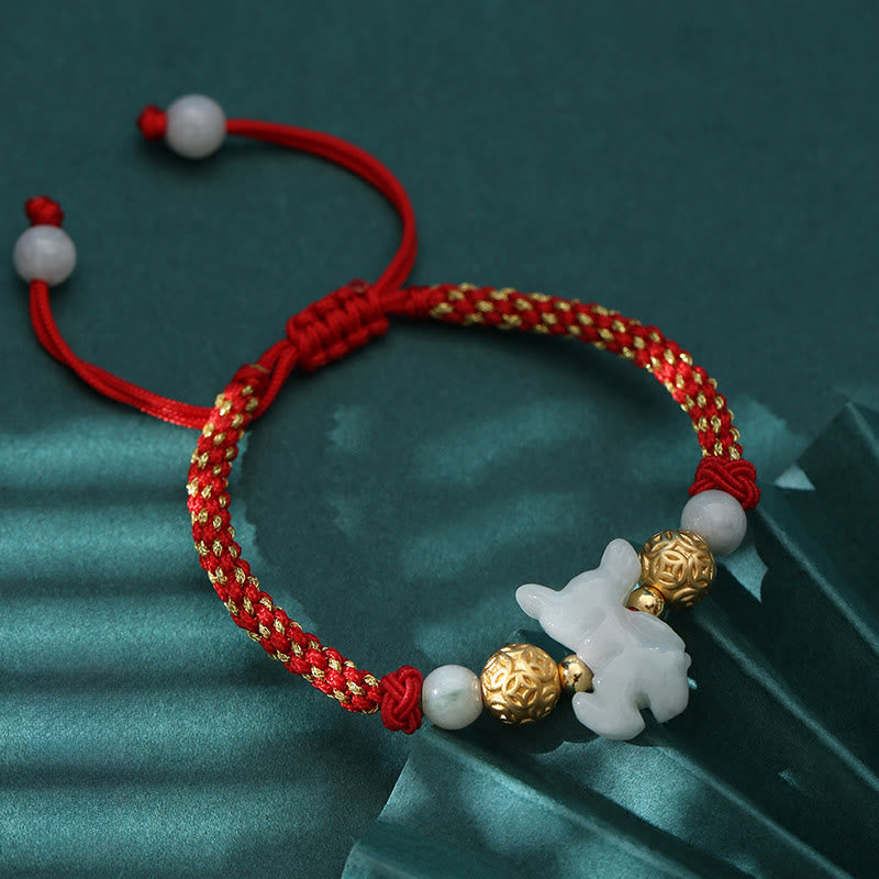 Buddha Stones Chinese Zodiac Jade Silver Beads Year Of The Horse Red String Luck Bracelet - Horse(Wrist Circumference: 14-20 cm) - image 0