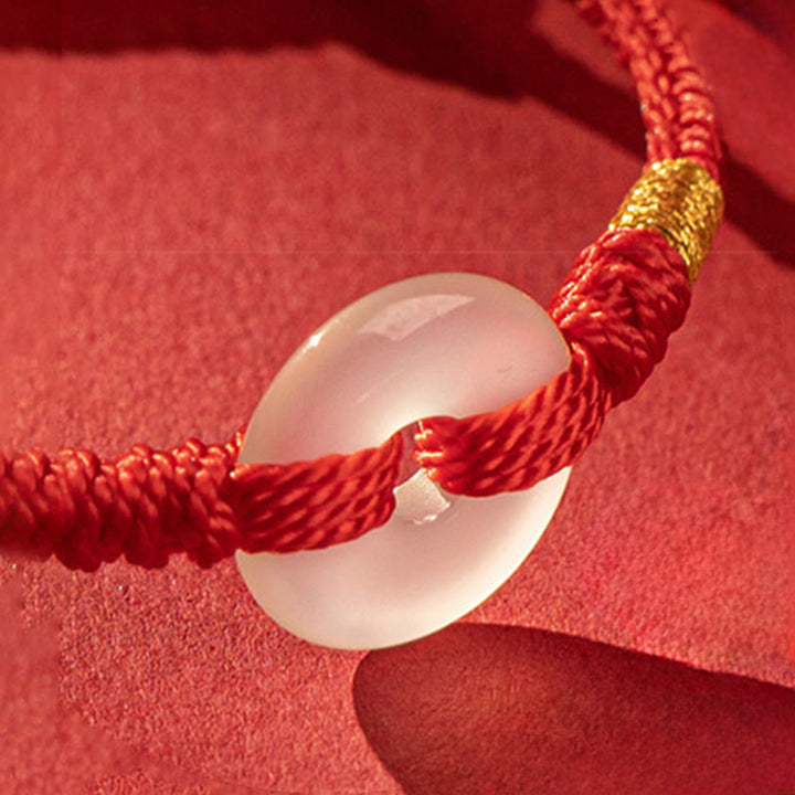 Buddha Stones White Chalcedony Peace Buckle Braided Connection Bracelet - image 3