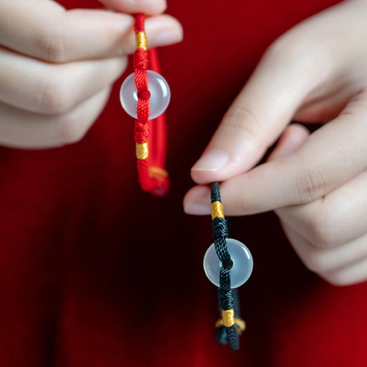 Buddha Stones White Chalcedony Peace Buckle Braided Connection Bracelet - image 15