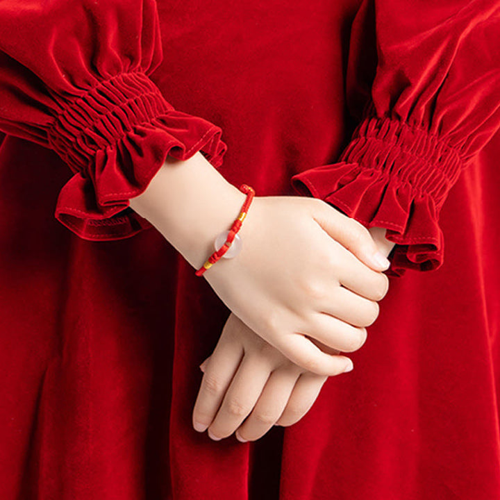 Buddha Stones White Chalcedony Peace Buckle Braided Connection Bracelet - image 10