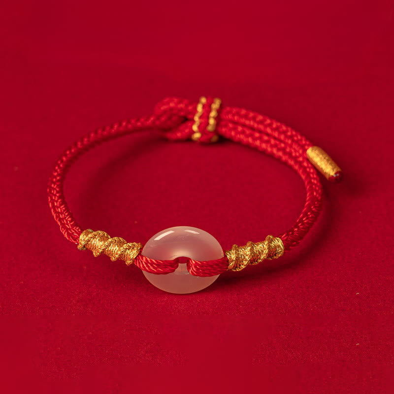 Buddha Stones White Chalcedony Peace Buckle Connection Rope Knot Bracelet - image 3