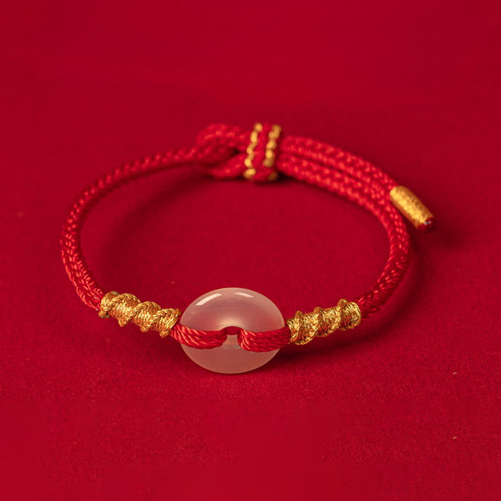Buddha Stones White Chalcedony Peace Buckle Connection Rope Knot Bracelet - image 3