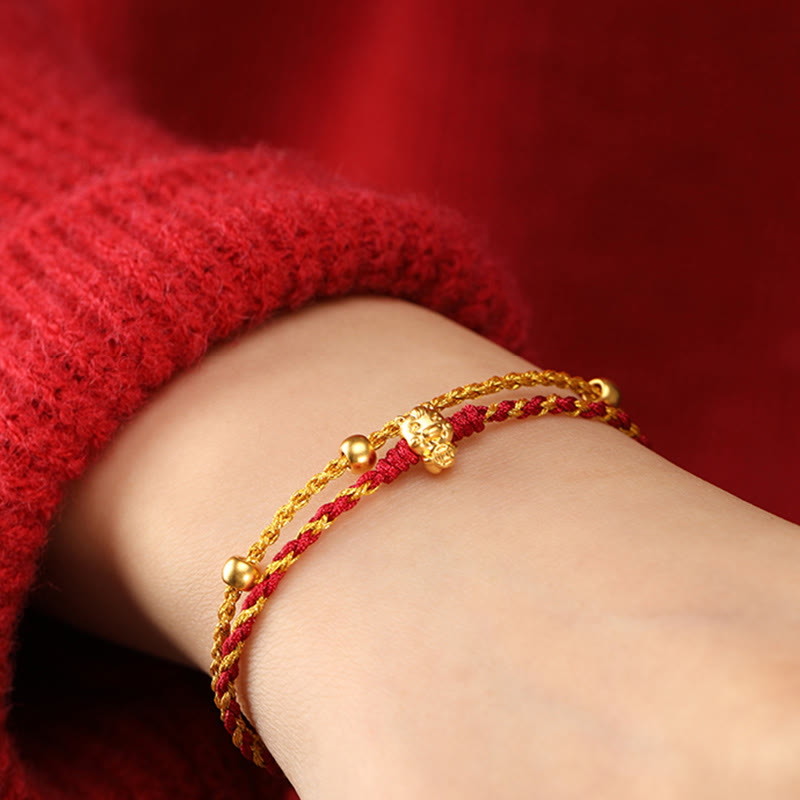 Buddha Stones 999 Gold Beads Year Of The Horse Double Wrap Golden Red String Luck Bracelet - image 16
